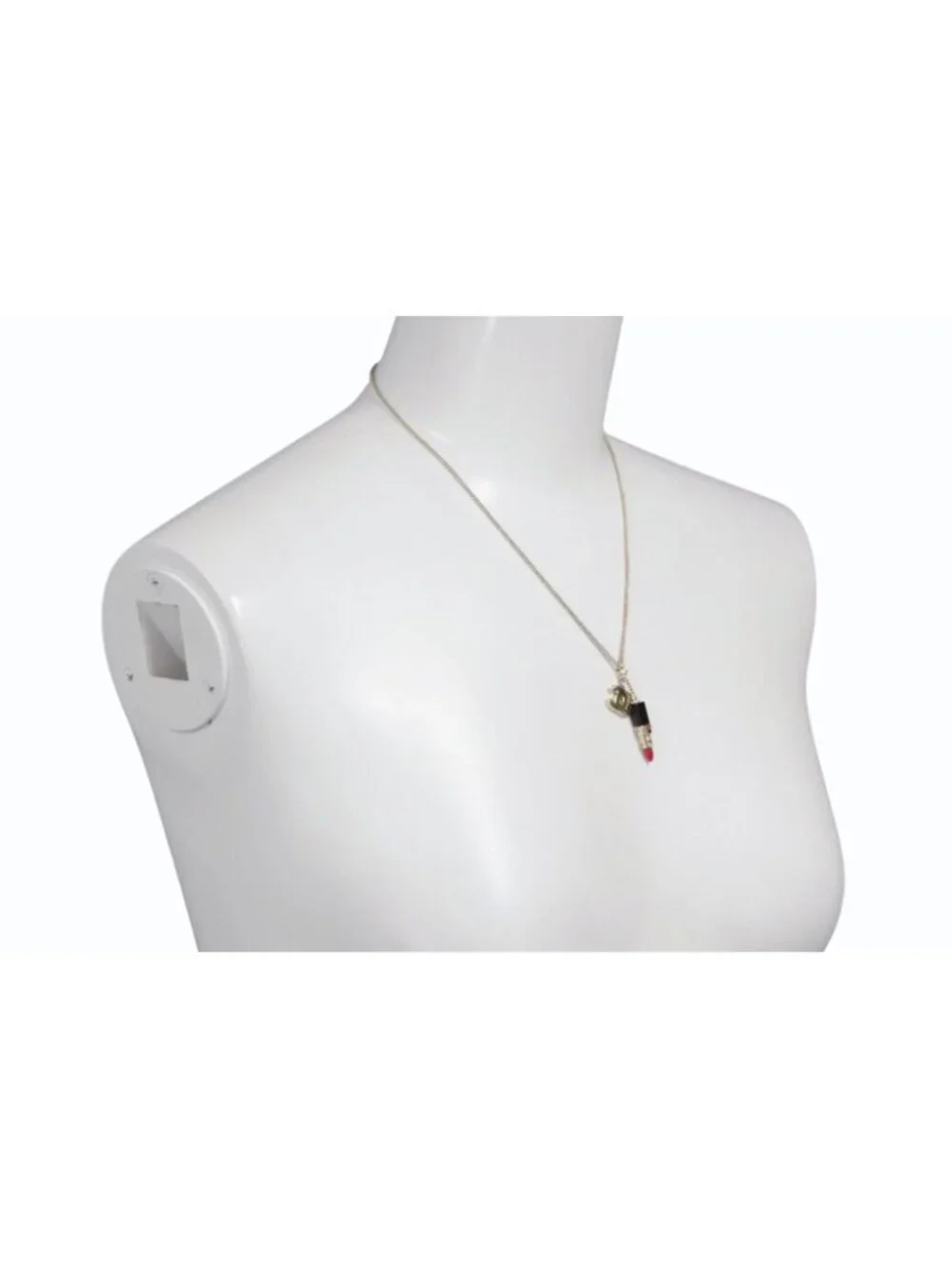 Chanel Lip Necklace 04 Metal Rhinestone Black Red Gold